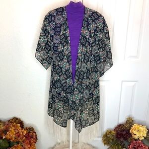 LULA ROE MONROE FRINGE SHEER KIMONO SIZE SMALL